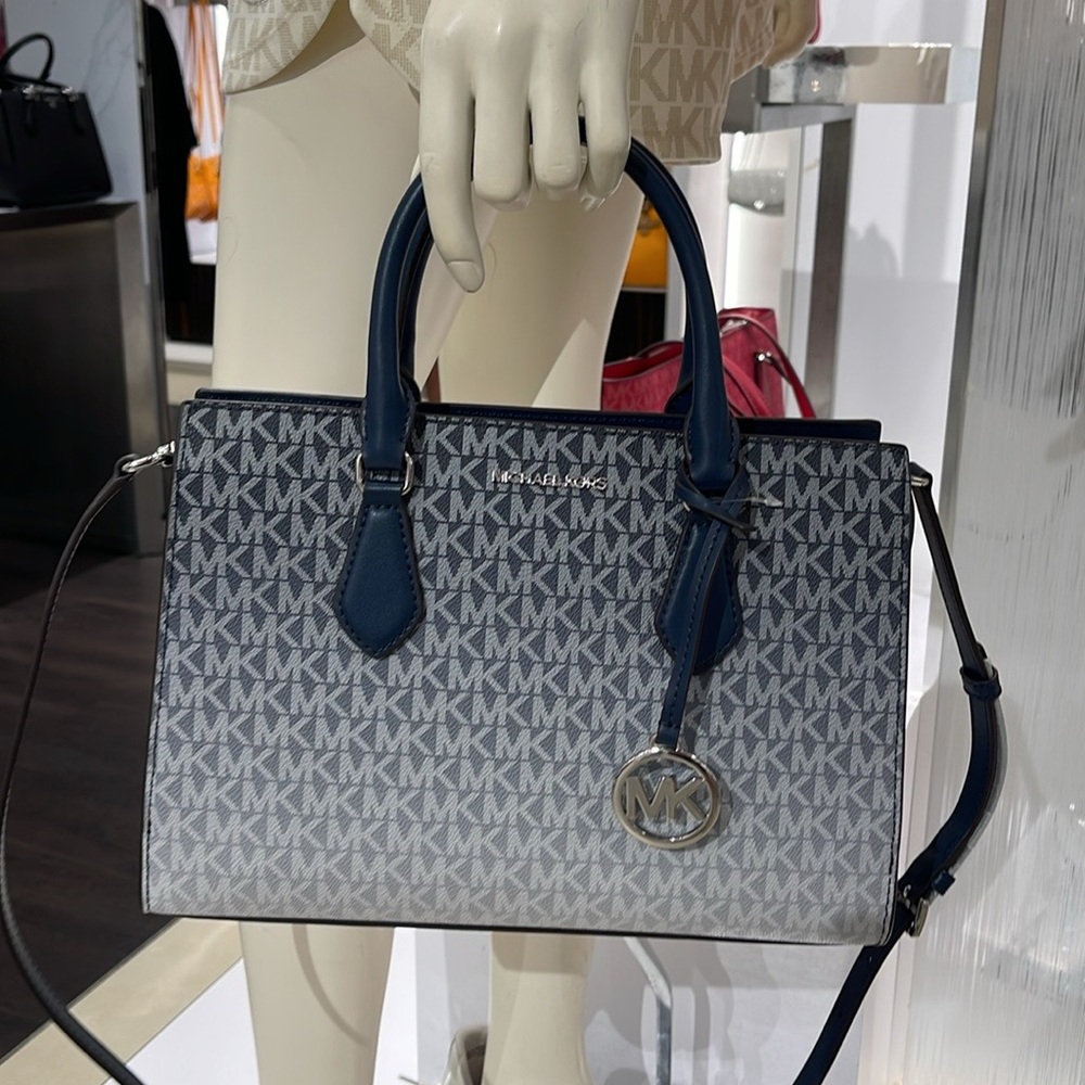MICHAEL KORS Sheila Medium Ombré Signature Logo CZ Satchel Crossbody 
Navy 
NWT - Picture 6 of 16